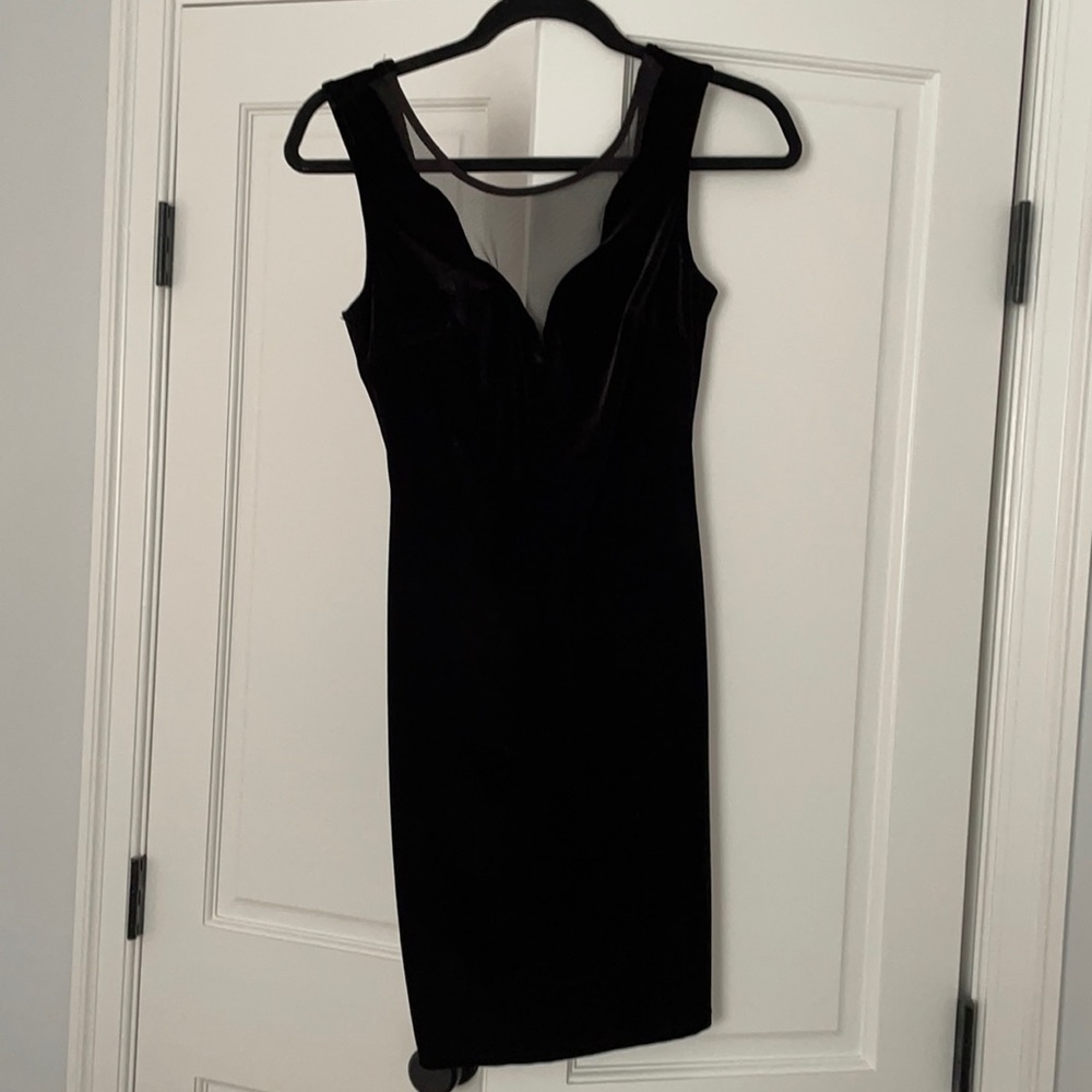 Black velvet mini dress with mesh top